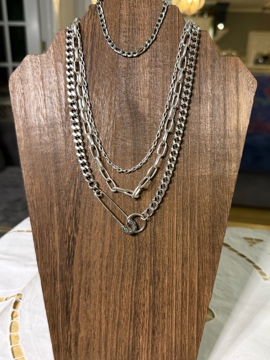 silver tone jewelry Jewelry - Layered Silver Chain Necklace Set